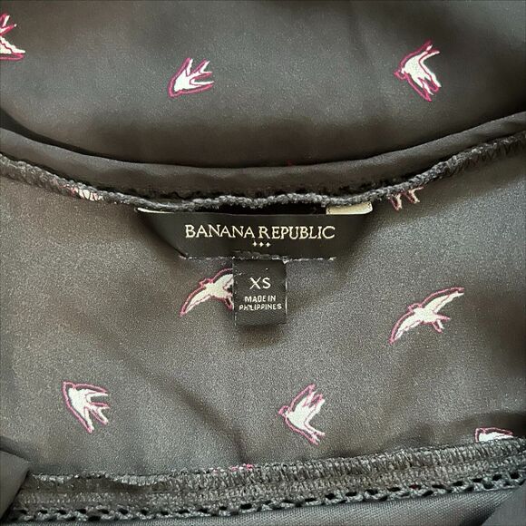 Banana Republic Shift Dress Charcoal Gray Sheer Lined Bird Pattern Women's XS - Picture 10 of 12